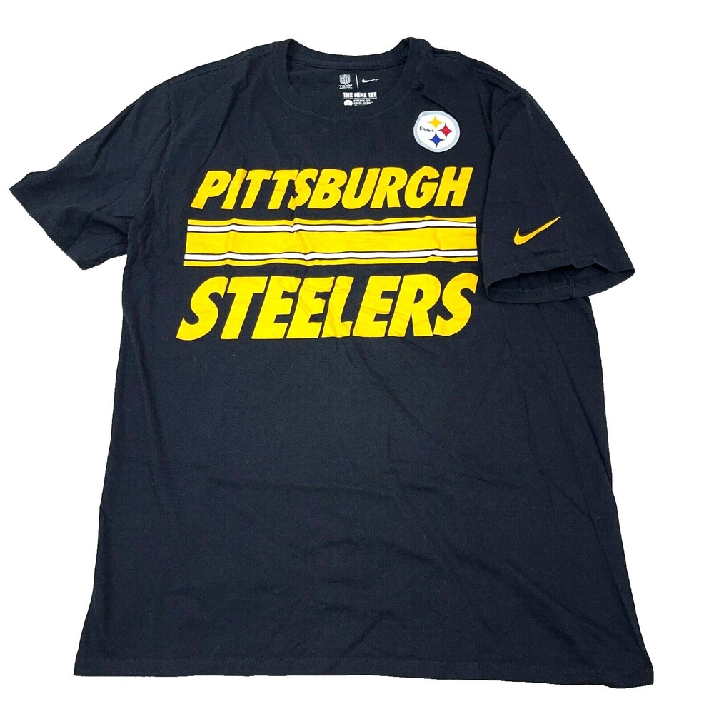 Pittsburgh Steelers Shirt Men Large Black Tee Nike Athletic Cut Fit Adult NFL